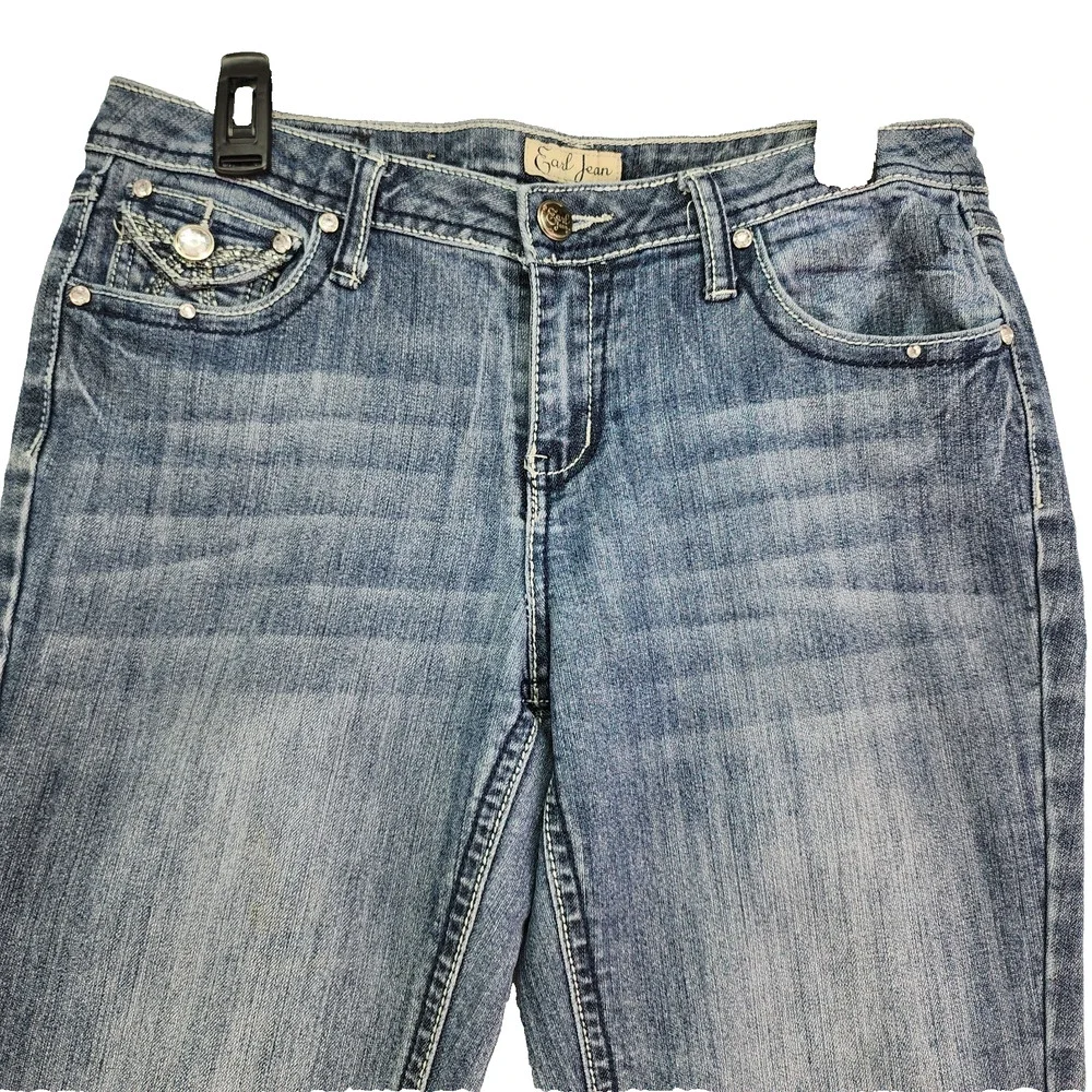 Earl Jeans Women’s 8P Bootcut Blue Stretch Denim Mid Rise Embellished Soft 32x26 - Picture 4 of 13